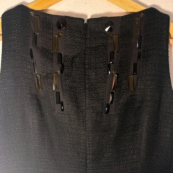 Tory Burch Black Embellished Sleeveless Shift Dress Size 6 Tweed Cotton Blend - Picture 4 of 8